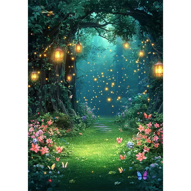 Spring Photography Backgrounds Fairytale Forest Butterfly Lantern Meadow Children Adult Portrait Photo Backdrops Studio Props