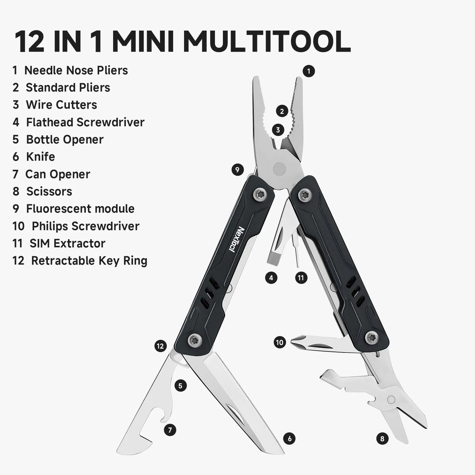 NexTool Mini Sailor Pliers S11 12-In-1 Keychain Multitool Pocket Knife Scissors Screwdrivers Portable Compact EDC Hand Tools