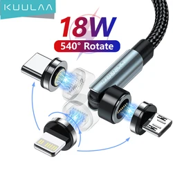 KUULAA 3 in 1 Magnetic Cable 540° Rotate Fast Charging Magnet Charger Micro USB Type C Cable Mobile Phone Cord For iPhone Xiaomi