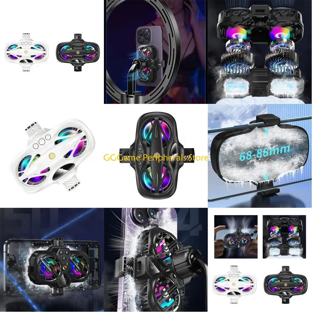 

U55B Phone Radiator Semiconductor Double Fan Cooling System Back Clip Heat Sink with RGB Light 1/4'' Hole for Game Live