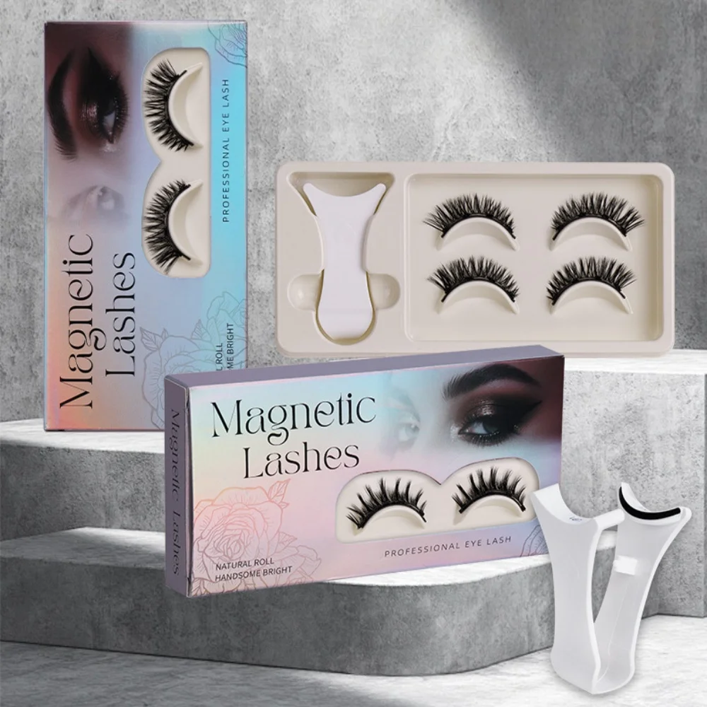 GIOIO Juego de pestañas postizas magnéticas naturales con volumen de pestañas magnéticas 3D, pestañas rizadas con pinzas magnéticas
