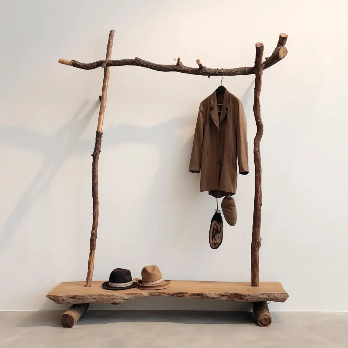 

Wabi **** Wind Coat Rack Log Design Solid Wood Production Bedroom Home Storage Shelf Natural Trunk Shoe Changing Stool