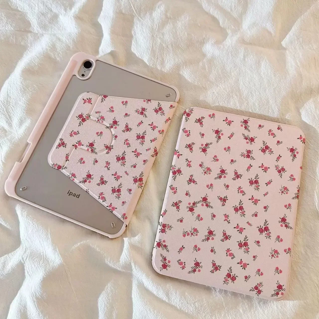 Pink Flowers Versatile Fashion Summer For iPad Case iPad 10 9 8 7 6 Air 5 4 3 2 1 2025 Pro 11 Mini Cartoon Rotating Flip Cover