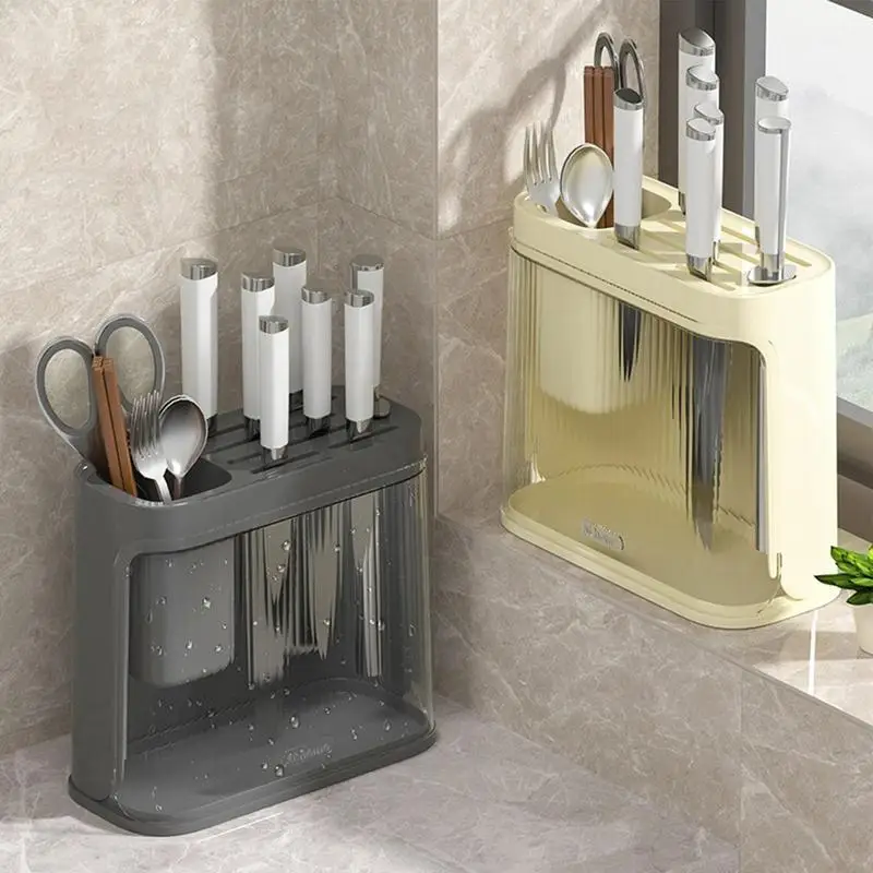 Cutter Storage Kitchen Organizer Block With Compartments Breathable Block Holder Rack With Drain Hole Space-Saving Countertop