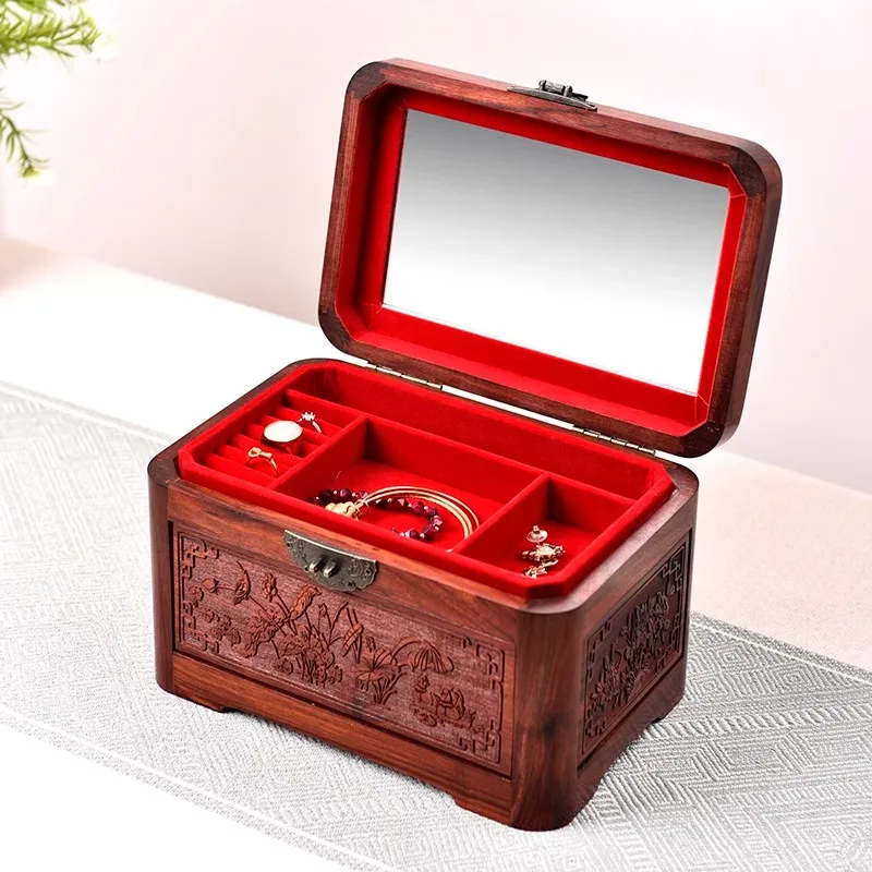 

Wood Jewelry Box Small Ring Necklace Earrings Jewelry Boxes Organizer Portable Bangles Separators Display Accessories Storage