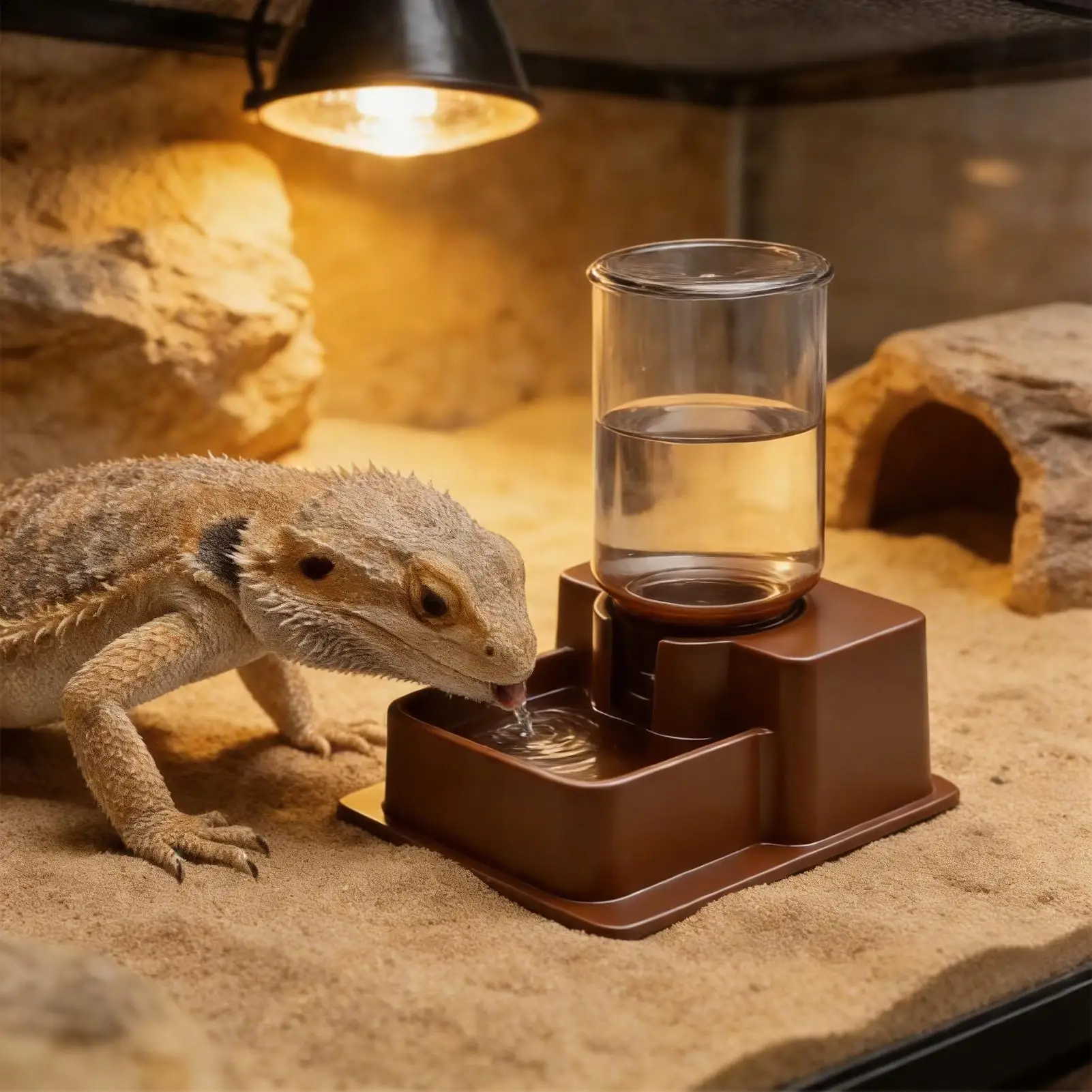 Automatic Reptile Water Dish Reusable Container Creative Feeder Station Ornament Drinking Tool for Snakes Tortoise Geckos