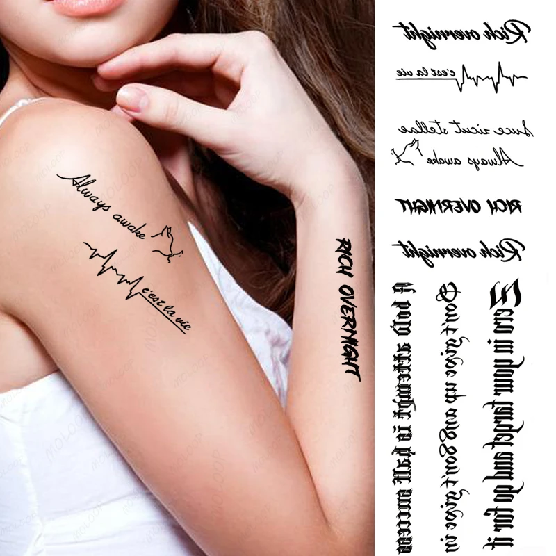 Tattoo Stickers Letters Sentence Heart Beating Pattern Waterproof Temporary Flash Tatoo for Women Men Makeup Art