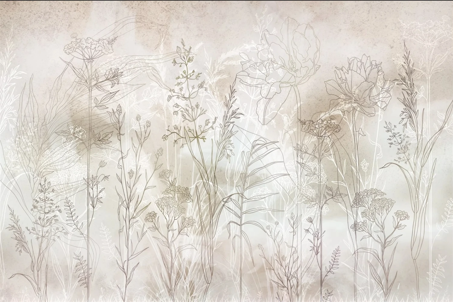 Customized Mural Retro Hand-Painted watercolor flower Plant Leaf Wallpaper Pastoral Style Wild Grass Flower Decoration Painting