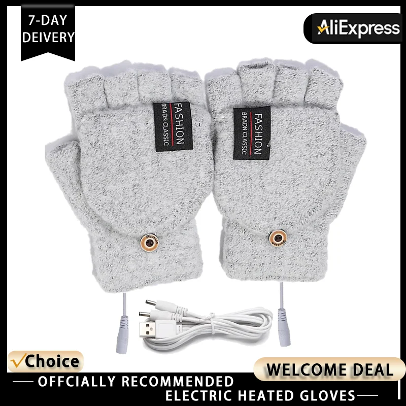 1 Pair Winter Warm Heating Mitten USB Electric Heating USB Outdoor Heated Gloves Pure Color Full&Half Finger Warmer Sports Mitte