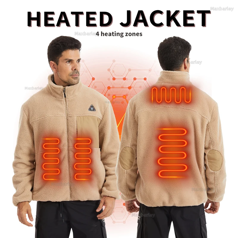 

2025 New Fleece Heated Jacket USB Smart Self-heating Jacket Men Plush Warm Clothes 4 Zone Heating Parka Thermal Coat Winter Male