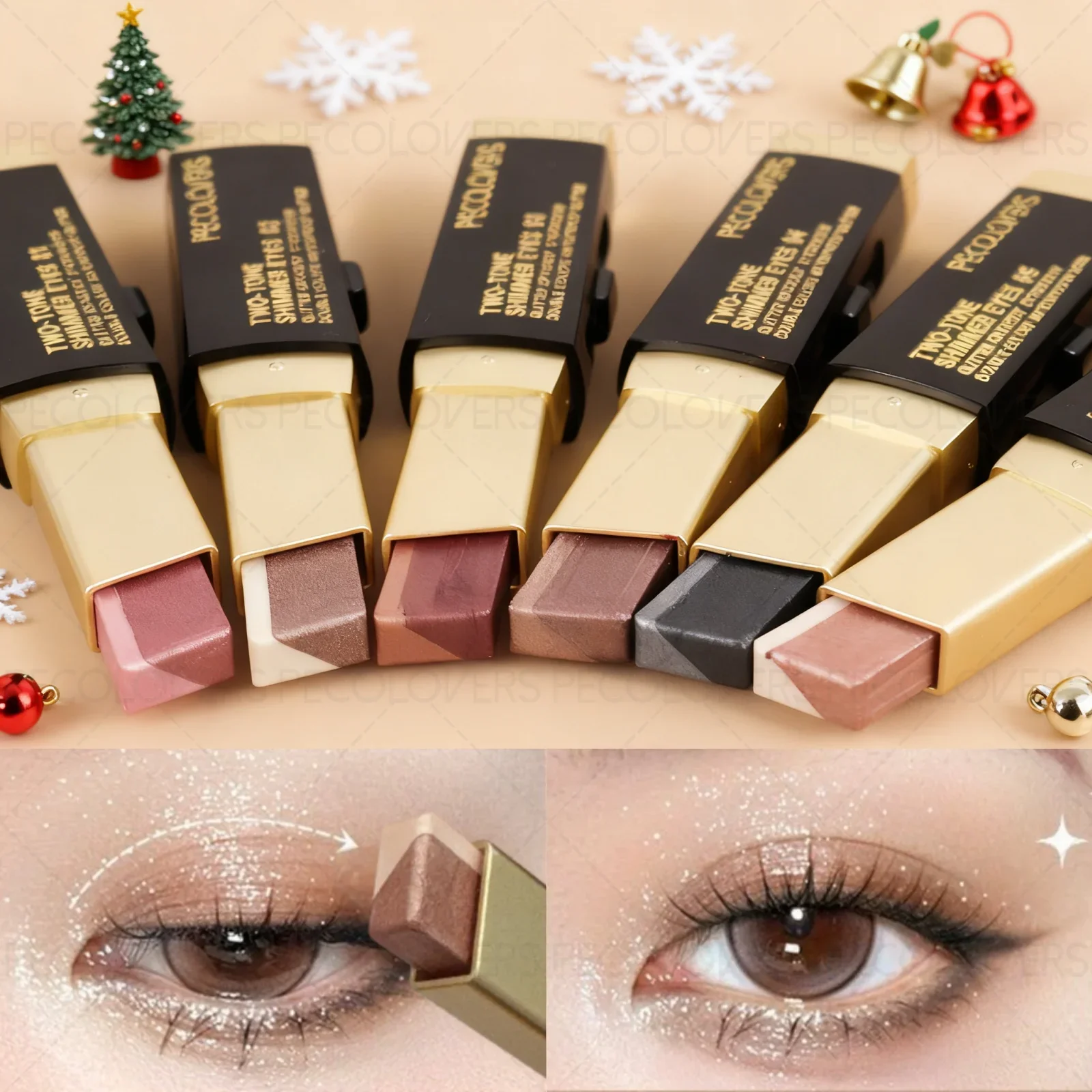 1PC Metallic Shimmer Duo Eyeshadow Stick - Pearlescent Matte, Multiple Color Options, Nude Makeup, Perfect for Christmas Makeup