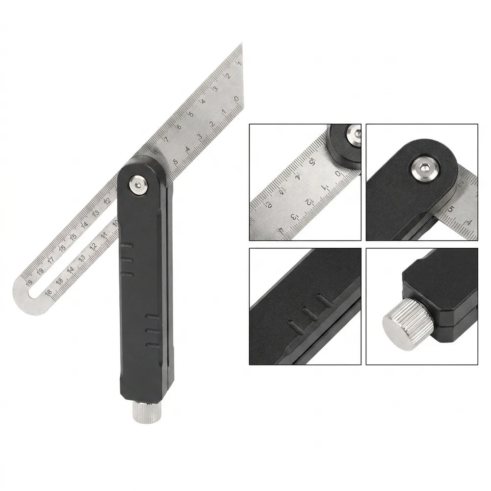 Adjustable Angle Ruler Stainless Steel 24cm Black Silver Protractor Goniometer For Woodworking DIY Measuring Layout Tool