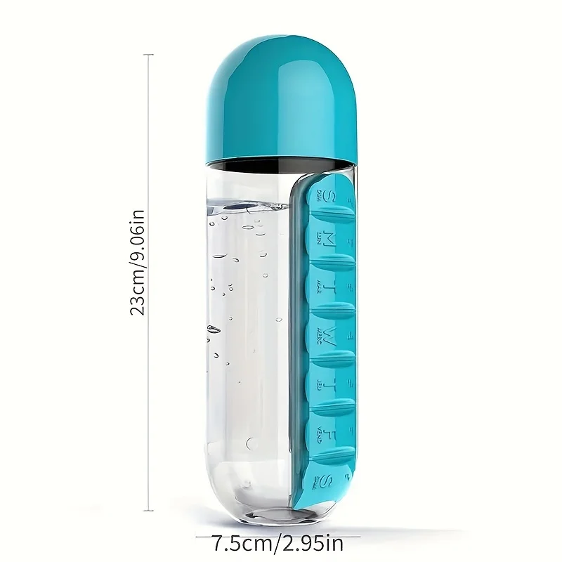 2 in 1 600ml 7 Grids Medicine Box Water Cup Sports Plastic Water Bottle Combine Daily Pill Boxes Organizer Drinking Bottles