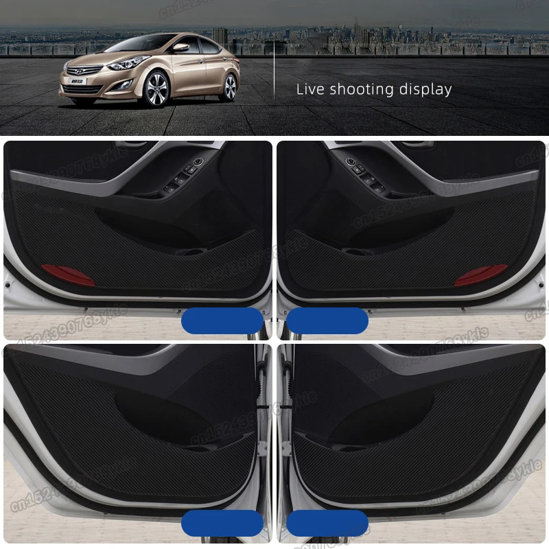 carbon fiber leather car door anti-kick mat for hyundai elantra 2010 2011 2012 2013 2014 2015 avant interior accessories auto