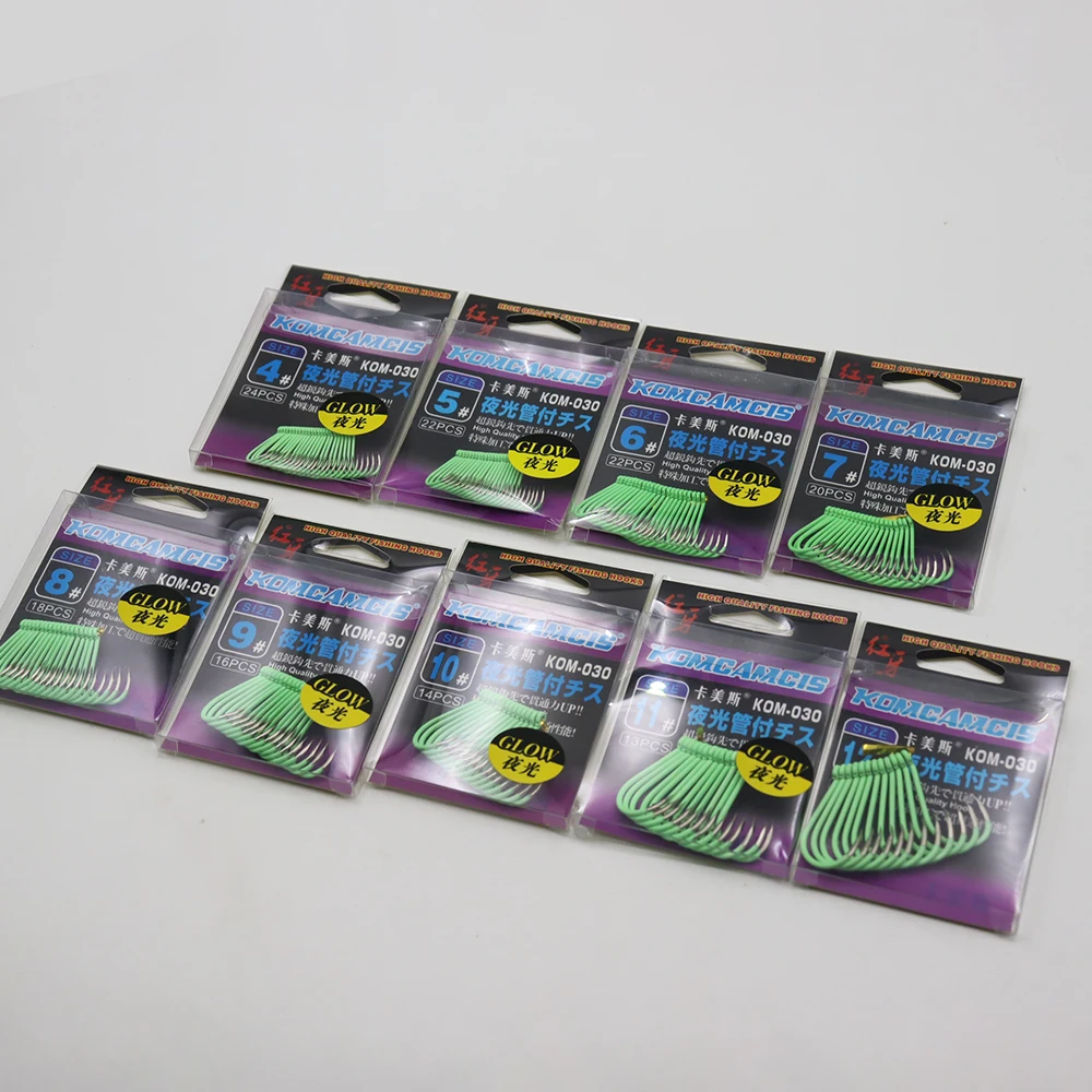 ZYZHE 12/24 Stück/Box Leuchtende Chinu-Haken aus Hochkohlenstoffstahl, Fluoreszierende Nachtangelhaken, Karpfenangelhaken, Angelzubehör – Detail 16