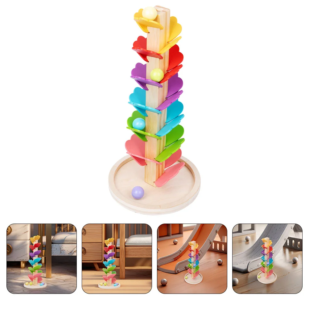 2 Sets Holzspielzeug, musikalisches Marmor-Laufbaumspielzeug, Regenbogenschiene für Kleinkinder