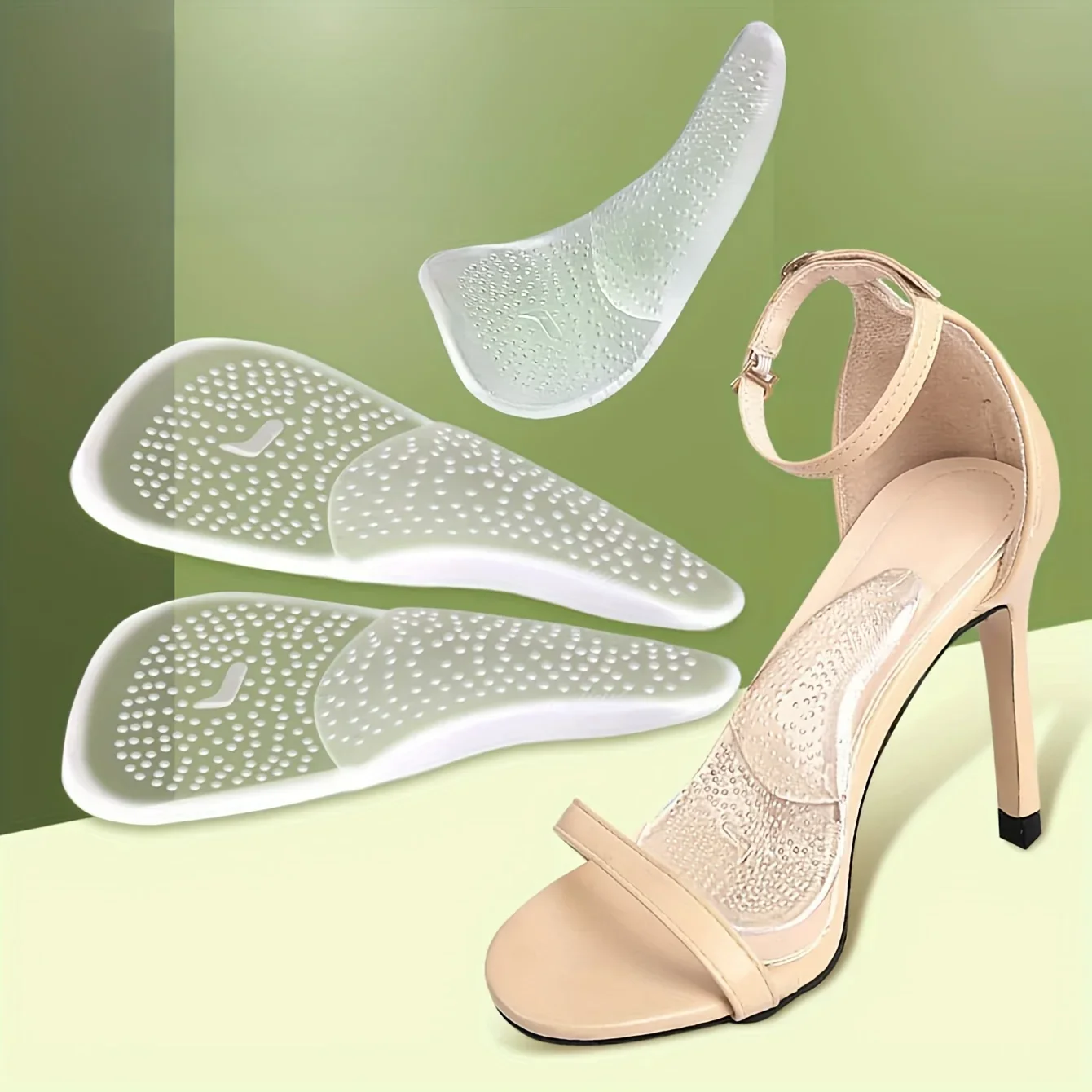 

3 pair of girls' high heels with anti slip silicone transparent seven point pad and self-adhesive shock-absorbing insole