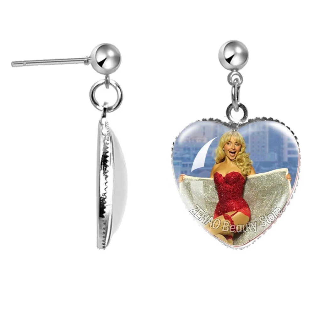 Hot Famous Character Sabrina Carpenter Creative Funny Singer 20mm Heart Earring Stud Accessories Glass Pendant For Fans Gift