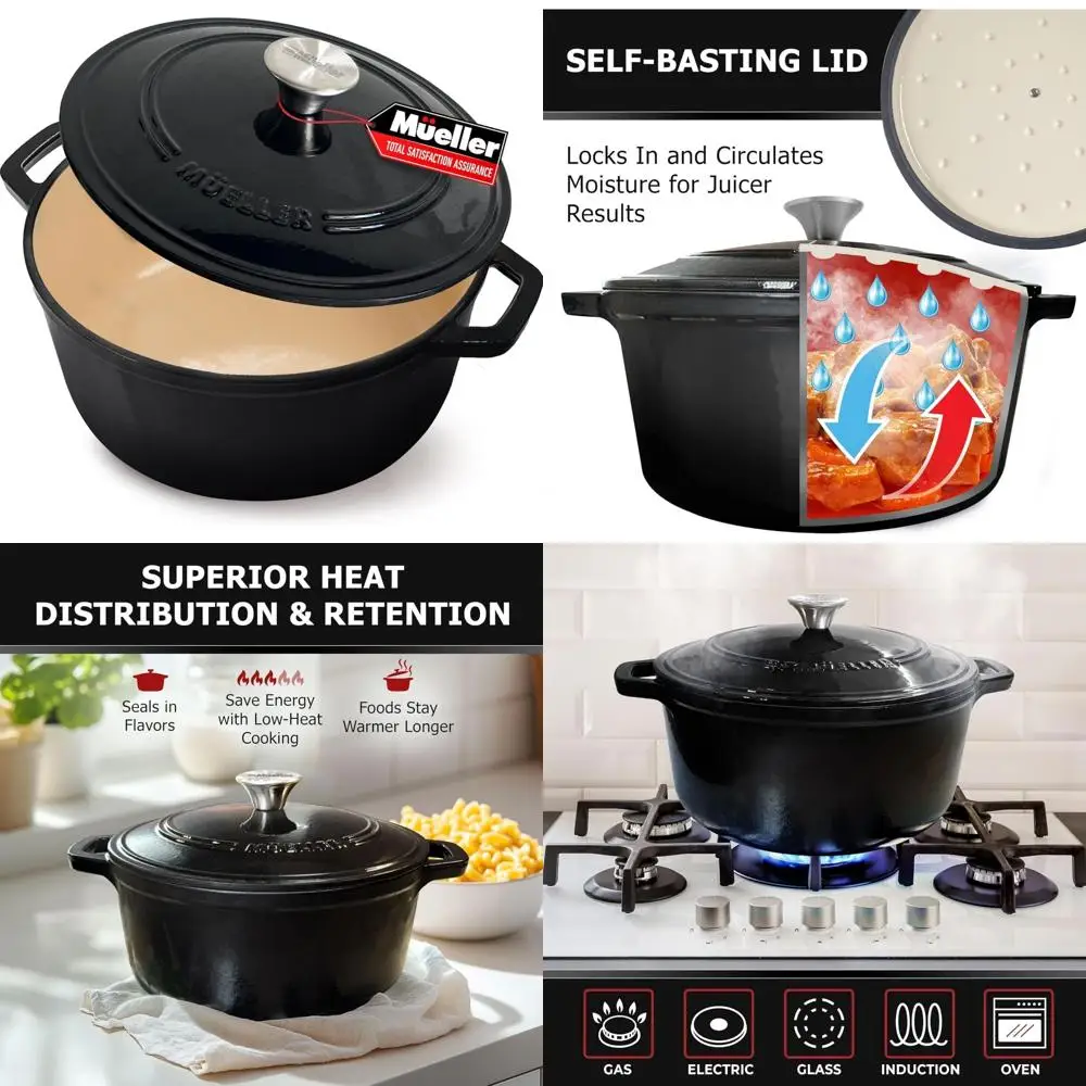 

Эмалированная чугунная голландская духовка 4,5 QT, сверхмощная кастрюля и сковорода-подставка с крышкой, безопасная для духовки, ручка из нержавеющей стали, идеально подходит для