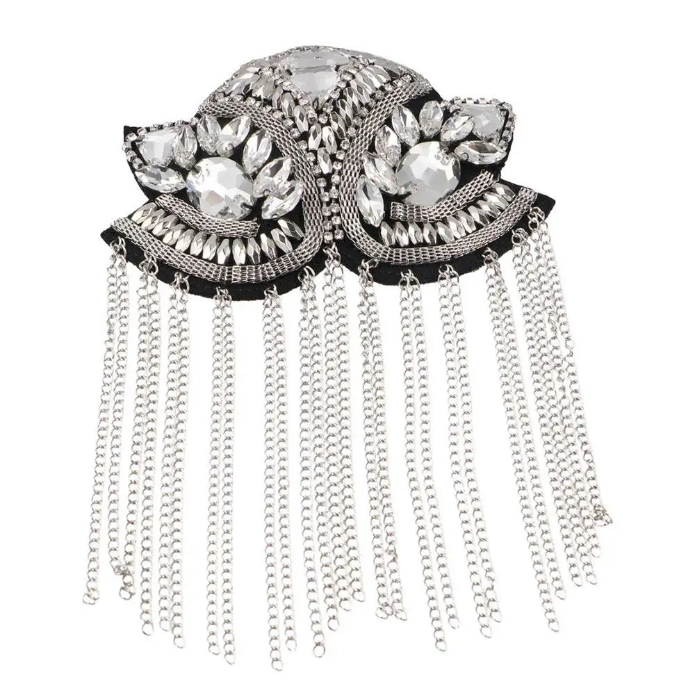 Retro Epaulets Shoulder Board Brooch Rhinestone Fringe Shoulder Mark Badge Cool Theatre Armband Suit