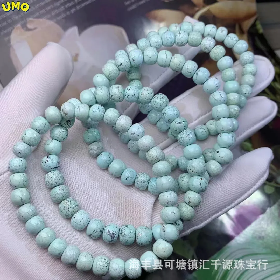 Natural Hubei Raw Mineral Turquoise Old Beaded Bracelet Porcelain Beautiful Fashion Simple Men and Women Turquoise Bracelet