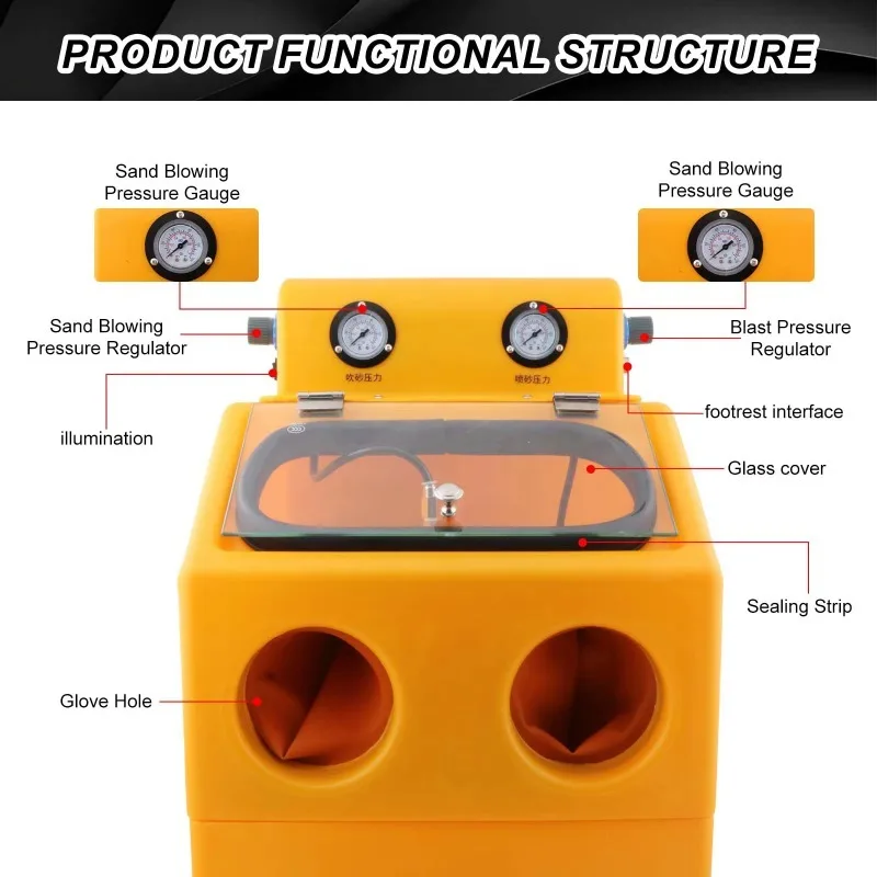 خزانة ساندبلاستر رطبة/جافة احترافية مع دواسة قدم وإضاءة LED - آلة تلميع تفجير الزجاج المعدني للمجوهرات 110 فولت/220 فولت