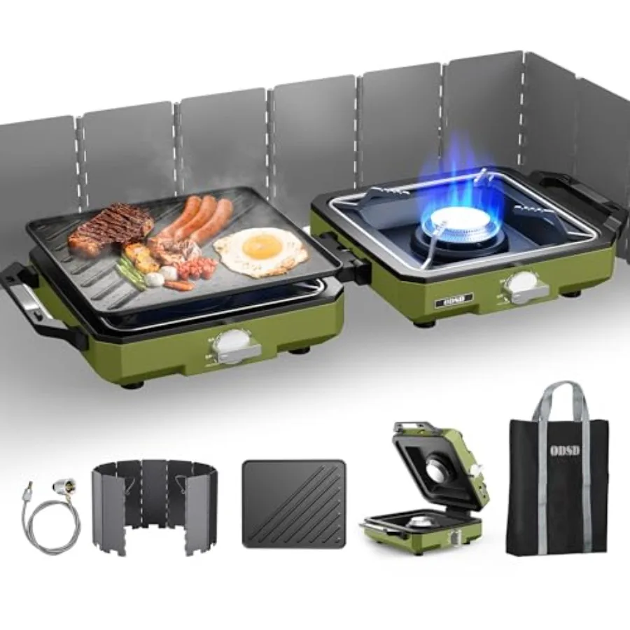 

2 Burner Camping Stove with Windshield 20000 BTU Propane Camp Stove Portable Folding Gas Stove for Outdoor Cooking Includes Fry