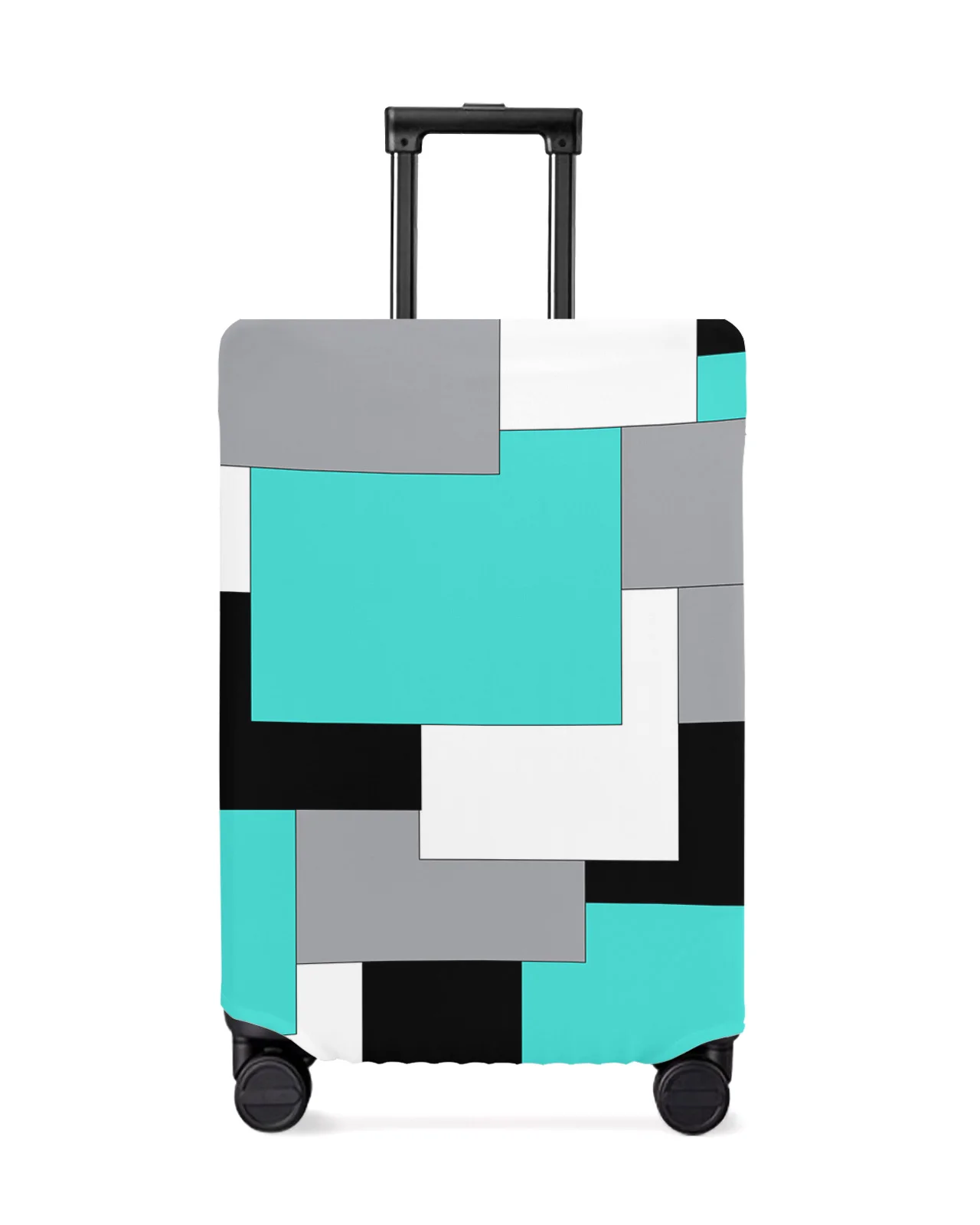 

Aqua Turquoise Black Grey Patchwork Abstract Art Luggage Cover Stretch Baggage Dust Cover for 18-32 Inch Travel Suitcase Case