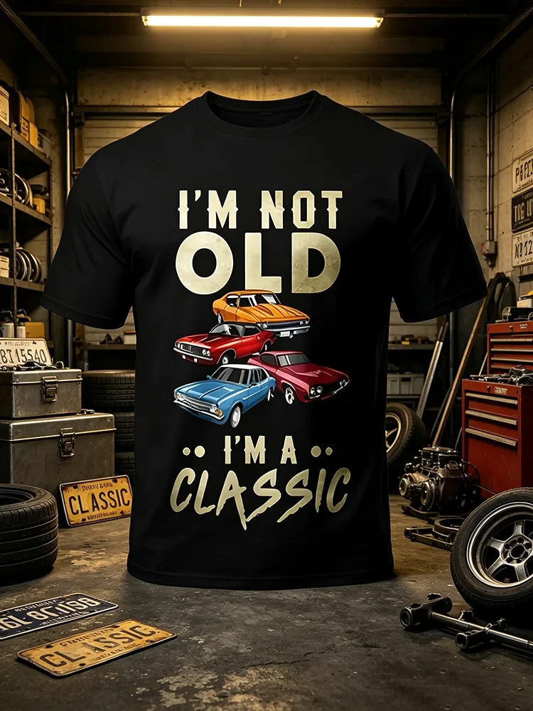 Men'S Trendy Casual And Fashionable Sports T-Shirt, Cool in Summer, with Various Colors, Car Print Patterns, Comfortable Short-Sleeved, Regular Round-Neck Outdoor Top