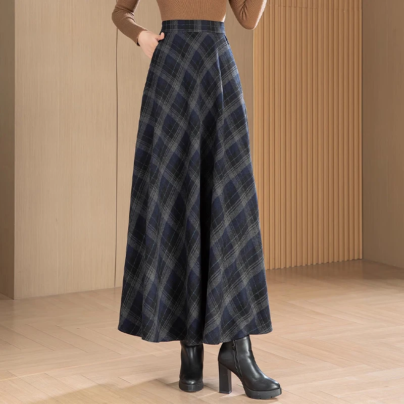 

Plaid Wool Midi Skirt for Women - High Waisted A-Line Pleated Skirt, Fall/Winter Fashionable Casual Dress