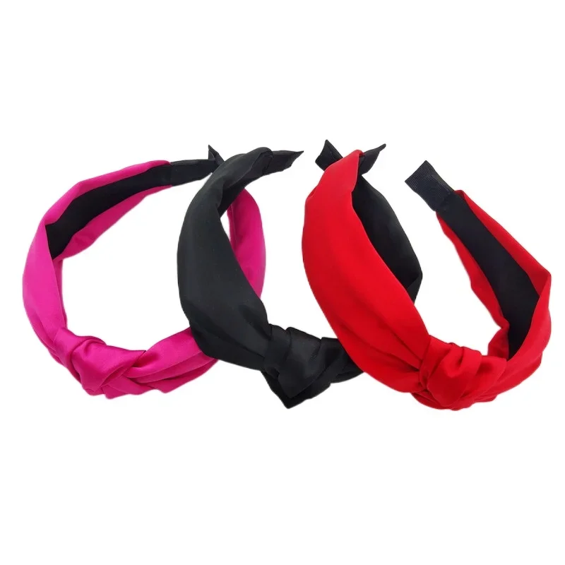 Fashion Top Knot Satin Headbands Wide Fabric Makeup Hairbands for Women Girls Ladies Washing Hair Hoops Bezel Hair Accessories