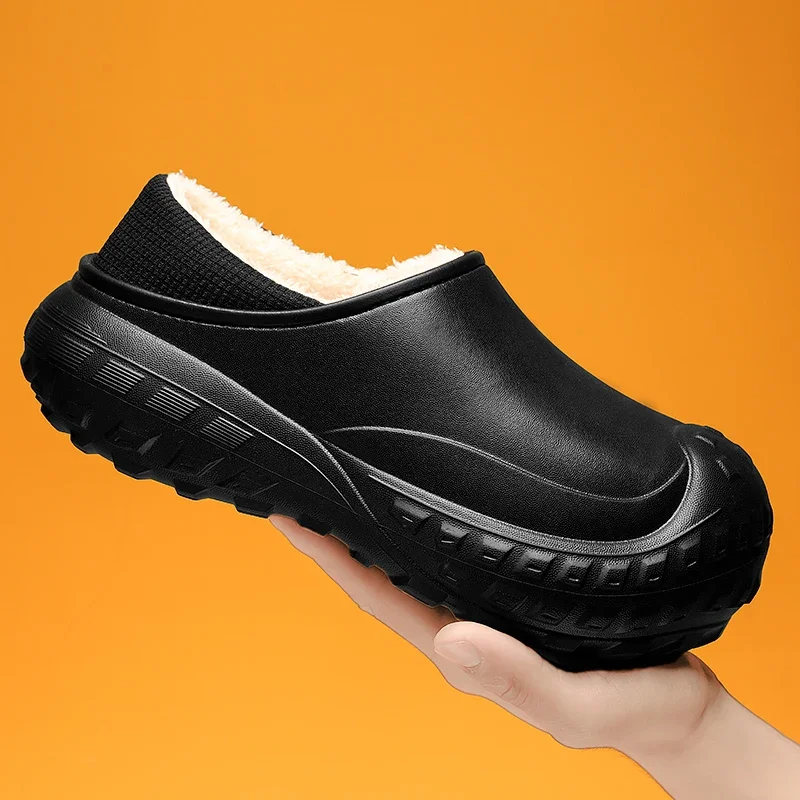 Winter Warm Slippers Waterproof EVA 5cm Thick Sole Platform Clogs Fleece Lined Tire Texture Non Slip Snow Boots Size 36-45