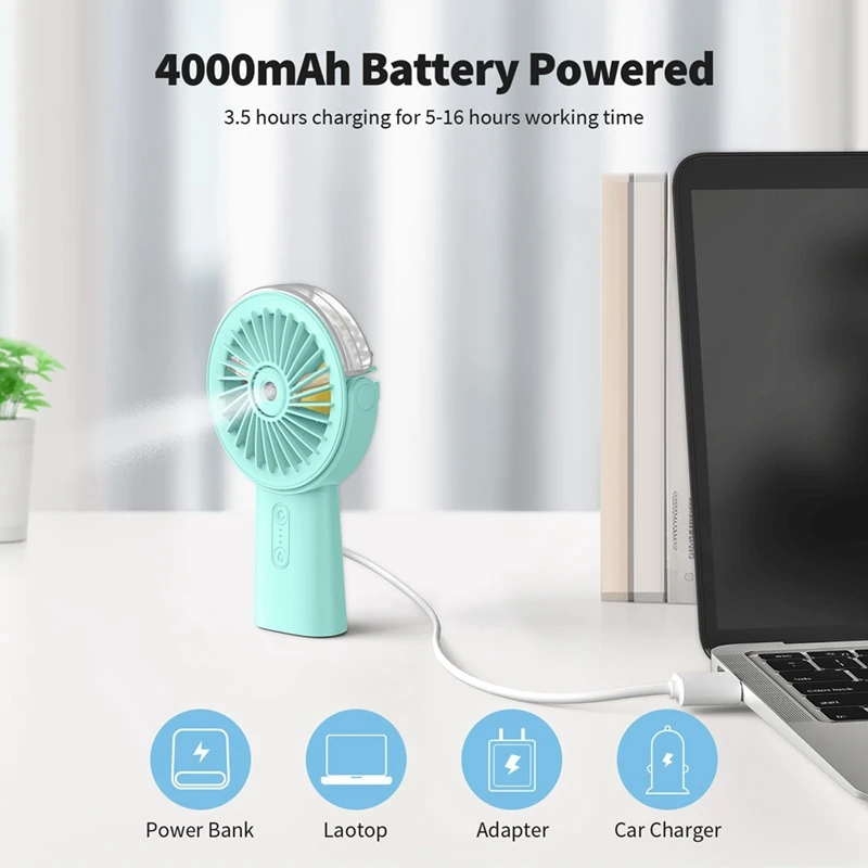 Misting Fan Portable Handheld Fan, 4000Mah Hand Mist Fan 90°Adjustable Small Mister Fan For Travel Home Outdoor Beach