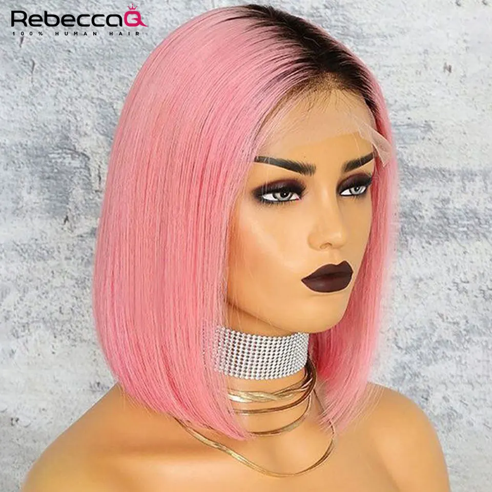 Rebecca Queen Ombre Pink Bob Lace Wigs Glueless Straight Human Hair Lace Front Wigs Pre Plucked Blonde Straight Lace Front Wigs