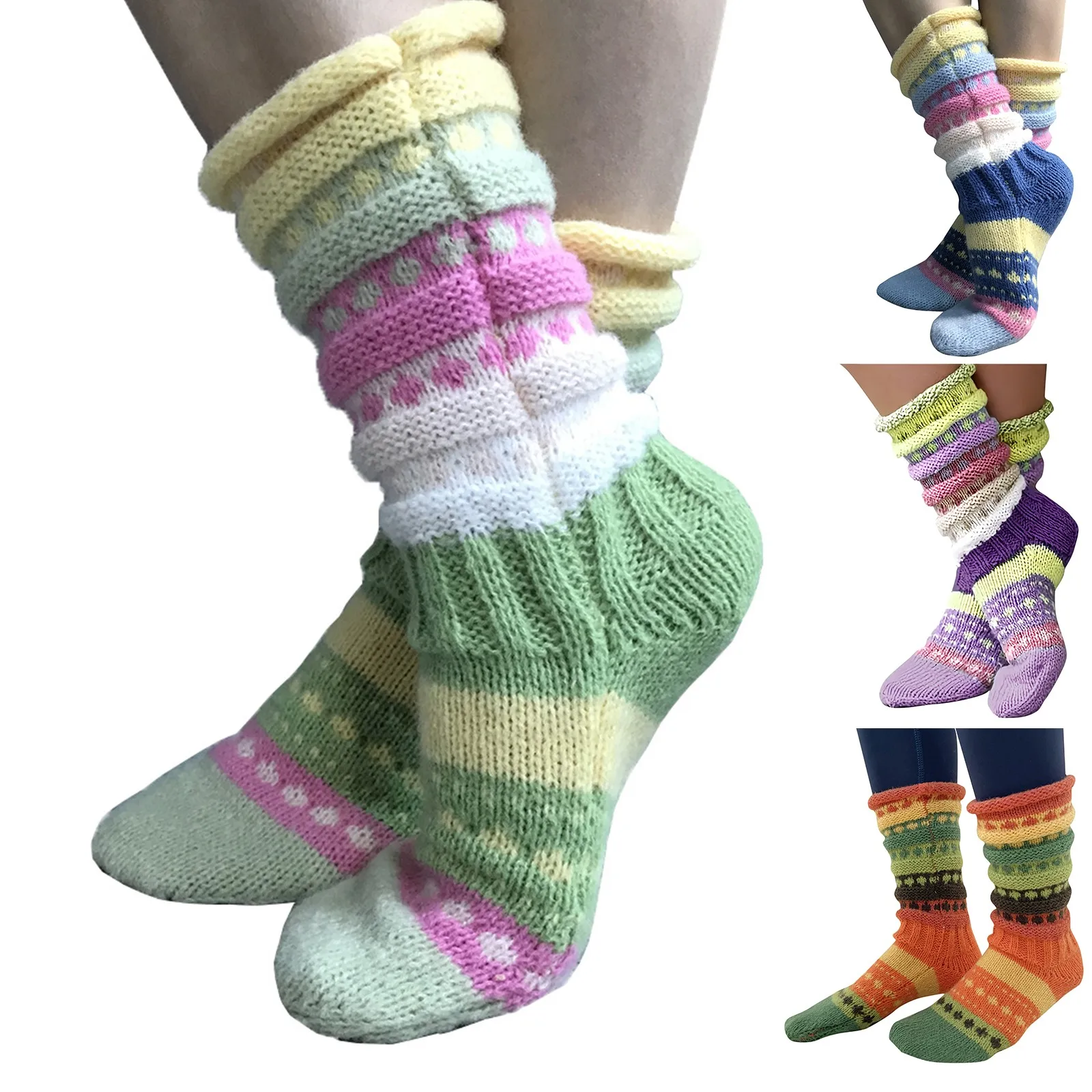 

Модные толстые теплые и мягкие носки в винтажном стиле на осень-зиму, женские повседневные чулки средней длины в красочную полоску