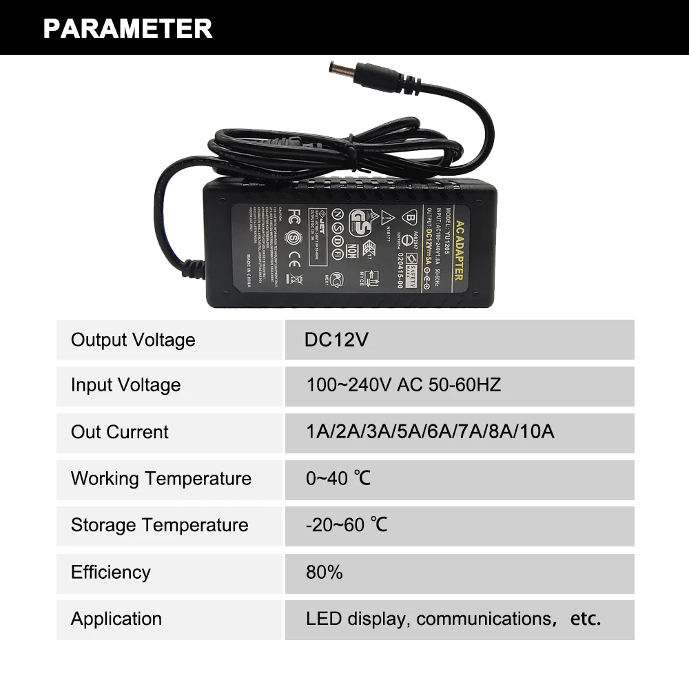 DC12V LED Power Supply Switch Transformer 2A 3A 5A 6A 7A 8A 10A Adapter US/EU/AU/UK for WS2811 WS2815  5050 3528 LED Strip Light