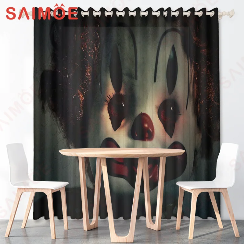 3D European and American Halloween Pumpkin Candle Custom Curtains Bat Cross Moon Thin Polyester Fabric Home Decoration with Hook