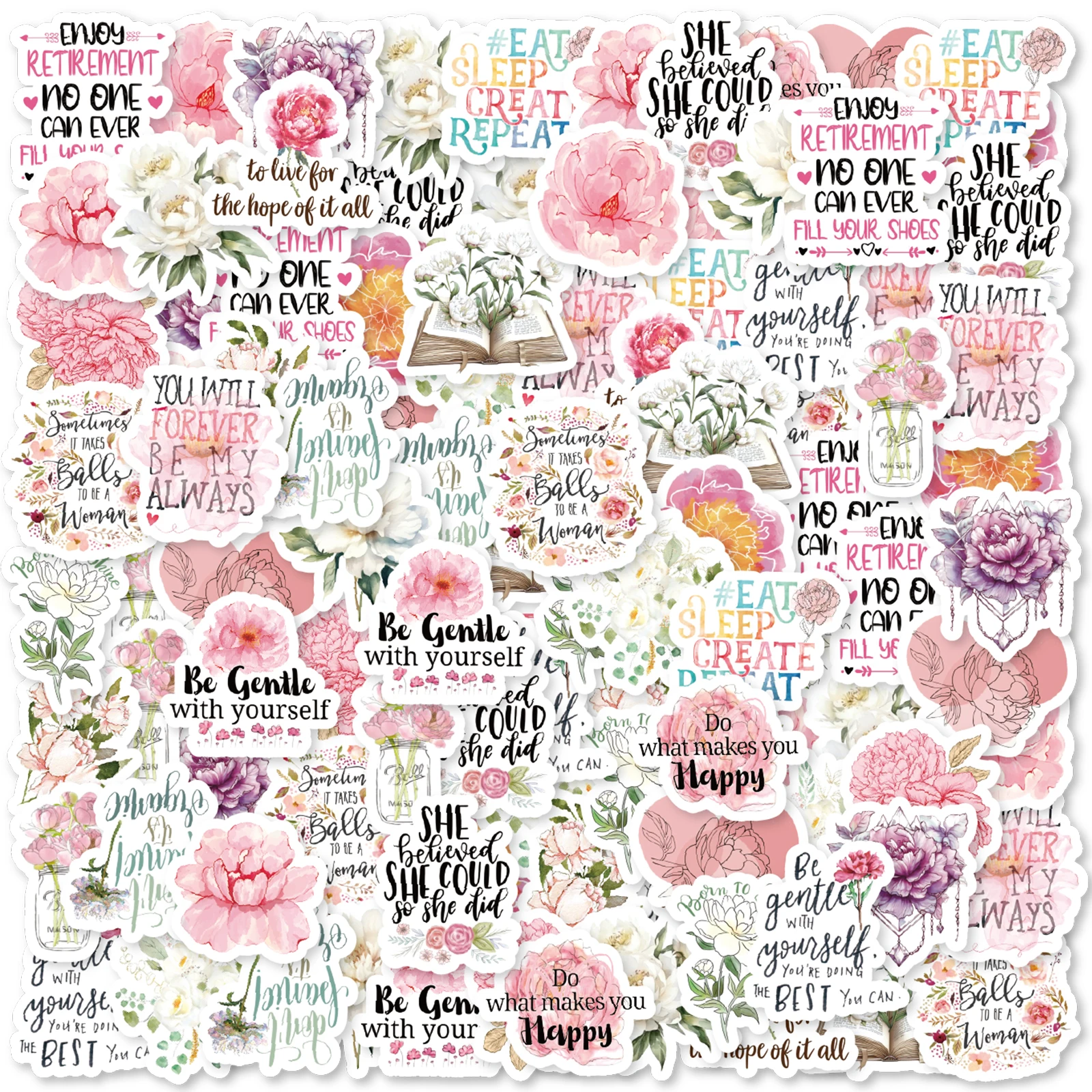 46pcs Peony Flower Language Retro Graffiti Stickers Decorated Notebook Water Cup Suitcase Guitar Classic Toy Scrapbook DIY Decal