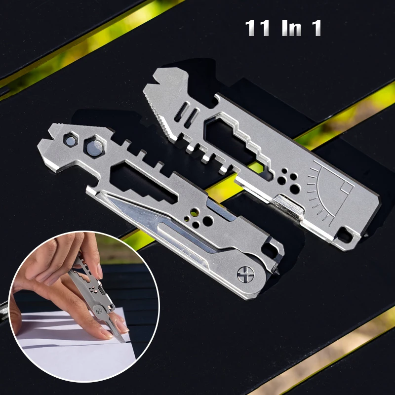 CNC 11 IN 1 Titanium Alloy Crowbar มีดที่เปิดขวดสําเร็จการศึกษาขนาดหกเหลี่ยมประแจ EDC เครื่องมือกลางแจ้ง Multifunction Camping