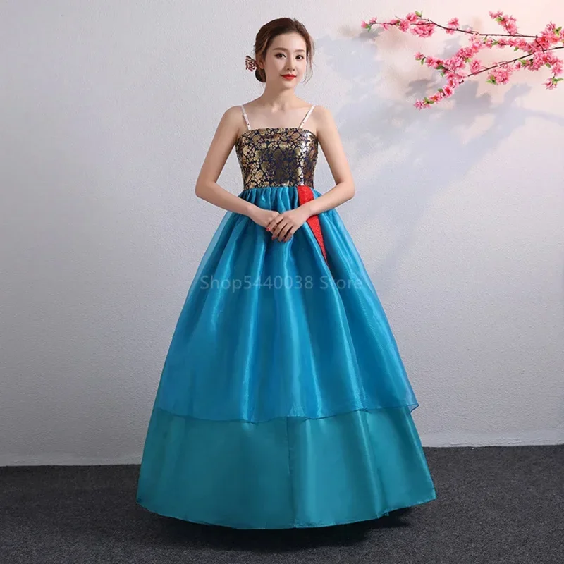 الهانبوك للنساء الكورية التقليدية زي الأقلية قصر أداء المحكمة الملابس زهرة السنة الجديدة حفل زفاف فستان رقص