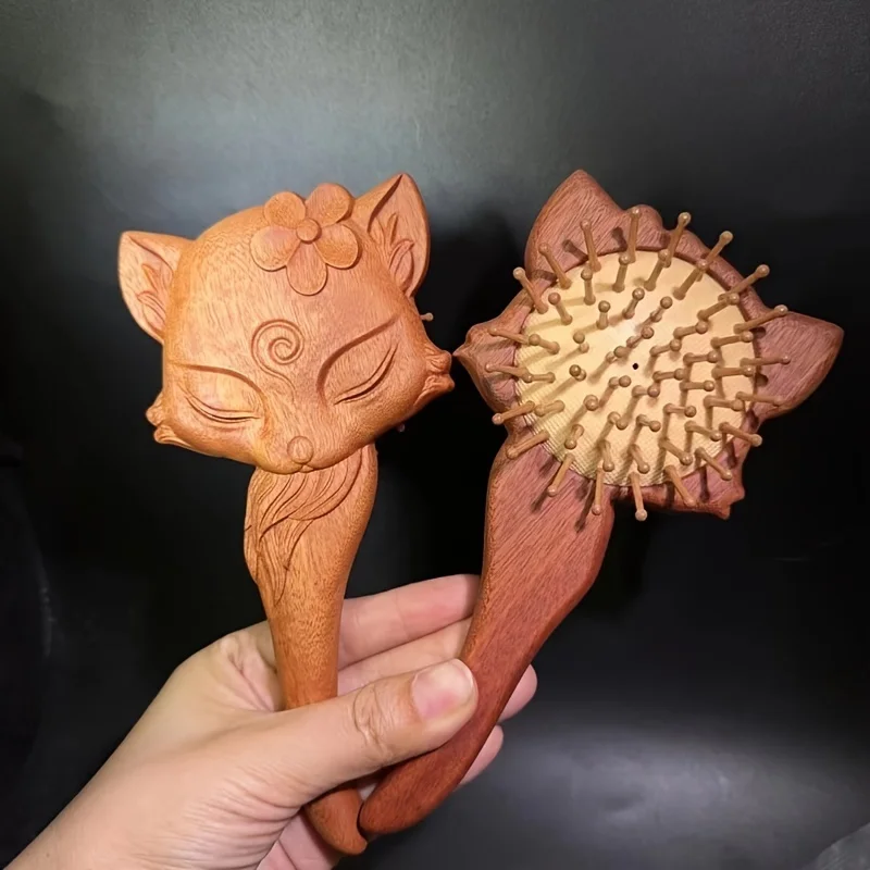 1 piece of flower fox airbag comb, scalp meridian massage comb, handcrafted massage comb, air cushion comb, wooden comb