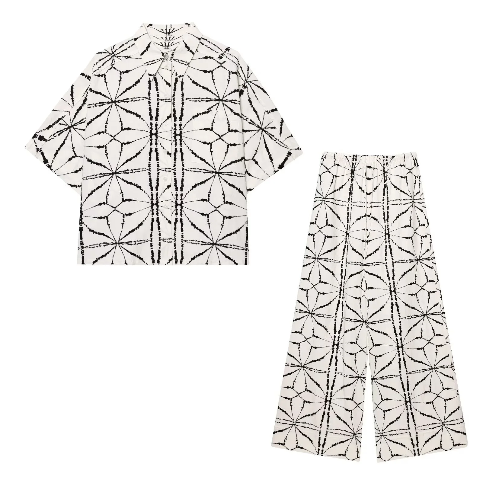 

Women's Large silhouette Short sleeved Vacation Shirt Mid waist Pants Summer New Style Pants