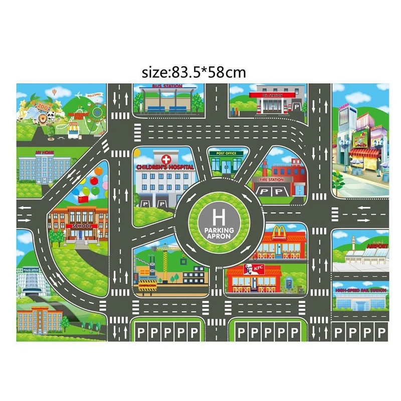 83x57cm Kids Sign Cognition Play Mat World Cognition Traffic Route Parking Scene Map Car City Scene  Learning Educational Toy