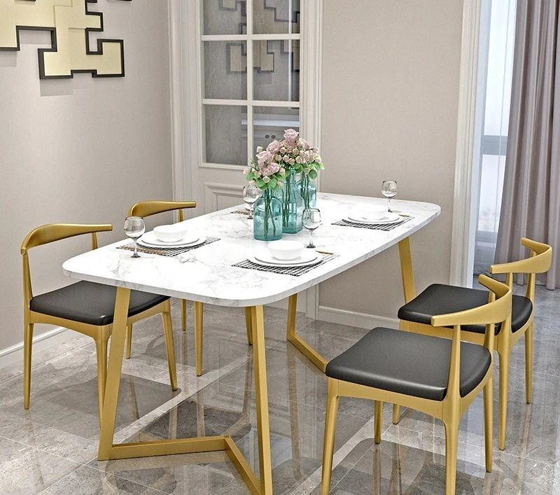 الشمال، الحديثة، الحد الأدنى، الحديد المطاوع، مستطيلة، طاولة الطعام والكراسي، مزيج #5