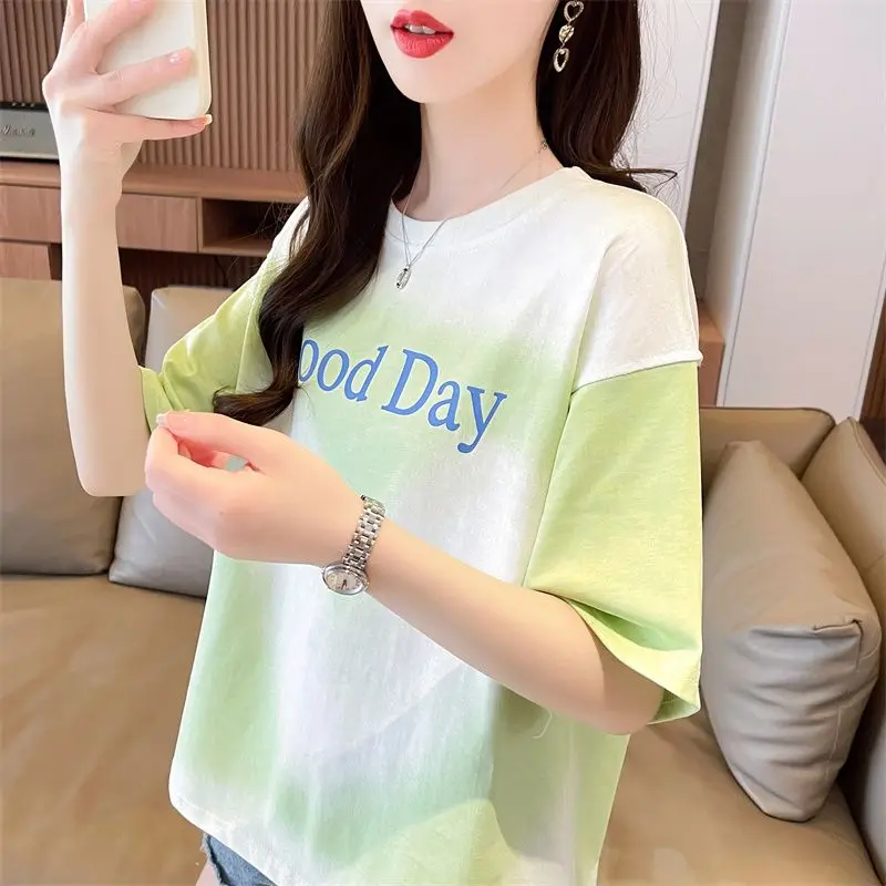 Short Sleeve Letter Print Contrast Street Casual Tops New Summer O-neck Loose Fashion Youth T Shirts Trend Women Clothing