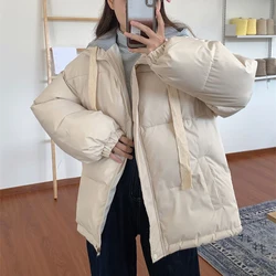 Harajuku Loose Puffer Bread Coat Women Korean Sweet Zipper Hooded Parkas Woman Winter Thicken Warm Cotton-Padded Jacket Female