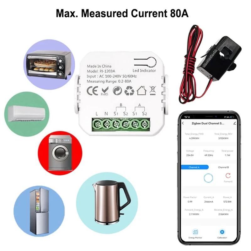 Tuya Zigbee Energiemeter Vermogen Spanning Stroommeter Power Monitor APP Real-Time Power Statistieken Verbruik Querying