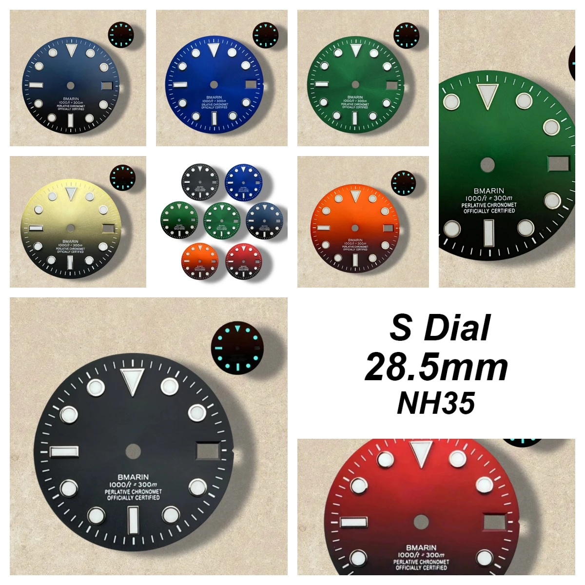 

28.5mm S Logo SUB Sunburst Dial Fit NH35/NH36/4R/7S Japanese Movement Ice Blue Luminous Watch Modification Accessories