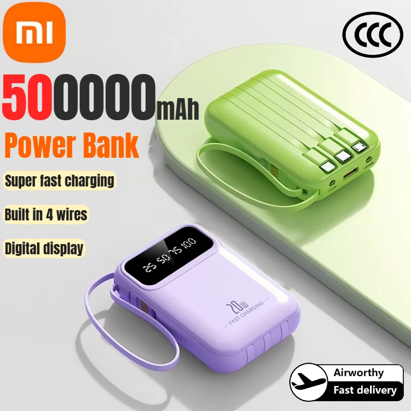 Xiaomi емкостью 500000 мАч Power Bank большой емкости сверхбыстрая зарядка внешний аккумулятор встроенный 4 провода для iPhone Huawei новый Xiaomi емкостью 500000 мАч Power Bank большой емкости сверхбыстрая зарядка внешний аккумулятор встроенный 4 провода для iPhone Huawei новый