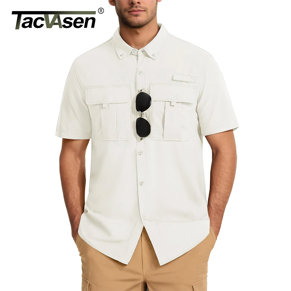TACVASEN Men‘s Short Sleeve Sun Protection Shirt UPF 50+ Lightweight Quick Dry Fishing Hiking UV Shirt with Pockets for Men​​